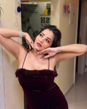 Zindagi Ka U Turn Actress Asli Monalisa in a Burgundy Velvet Bodycon Dress with Thin Spaghetti Straps Pictures 02