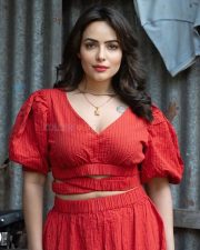 Actress Aanchal Munjal in a V Neck Puff Sleeve Crop Top with a Wrap Around Ruffled Skirt Photos 01