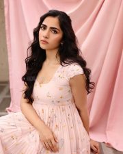 Actress Rukmini Vasanth in a Light Pink Floral Dress Photos 01