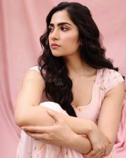 Actress Rukmini Vasanth in a Light Pink Floral Dress Photos 02