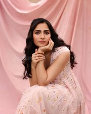 Actress Rukmini Vasanth in a Light Pink Floral Dress Photos 03
