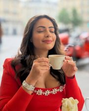 Alluring Aanchal Munjal Cleavage in a Red Jewelled Top Photos 03