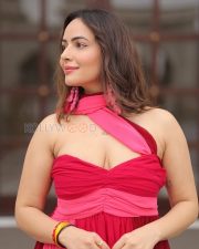 Alluring Aanchal Munjal Cleavage in a Red Pink Halter Gown Photos 02