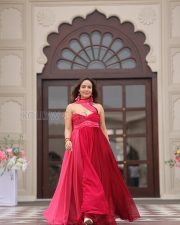 Alluring Aanchal Munjal Cleavage in a Red Pink Halter Gown Photos 05