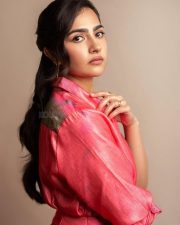 Bagheera Actress Rukmini Vasanth in a Pink Handwoven Silk Shirt with a Matching Fluid Skirt Pictures 01