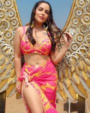 Beauty Queen Aanchal Munjal in a Pink and Yellow Bikini Swimsuit Photos 02