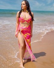 Beauty Queen Aanchal Munjal in a Pink and Yellow Bikini Swimsuit Photos 03