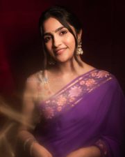Captivating Rukmini Vasanth in a Purple Saree with a Printed Sleeveless Blouse Photos 01
