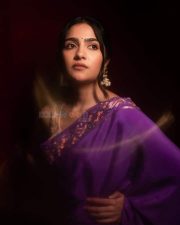 Captivating Rukmini Vasanth in a Purple Saree with a Printed Sleeveless Blouse Photos 02