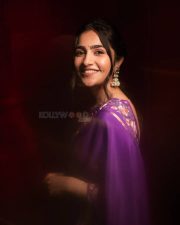 Captivating Rukmini Vasanth in a Purple Saree with a Printed Sleeveless Blouse Photos 03