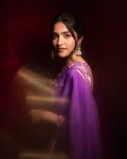 Captivating Rukmini Vasanth in a Purple Saree with a Printed Sleeveless Blouse Photos 04