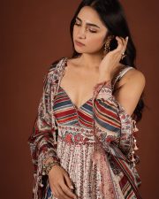 Charming Actress Rukmini Vasanth in a Multi Stripe Printed Cotton Dress Photos 01