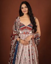 Charming Actress Rukmini Vasanth in a Multi Stripe Printed Cotton Dress Photos 02