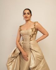 Elegant Actress Rukmini Vasanth in a Gold Embroidered Corset Gown Photos 01