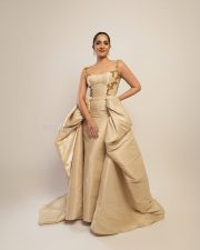 Elegant Actress Rukmini Vasanth in a Gold Embroidered Corset Gown Photos 04 Elegant Actress Rukmini Vasanth in a Gold Embroidered Corset Gown Photos 04