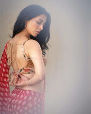 Enchanting Actress Afreen Alvi in a Red Ikat Print Saree Photos 06 Enchanting Actress Afreen Alvi in a Red Ikat Print Saree Photos 06