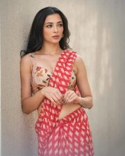 Enchanting Actress Afreen Alvi in a Red Ikat Print Saree Photos 10