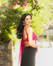 Glamorous Actress Afreen Alvi in a Pink and Black Saree Photos 01