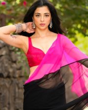 Glamorous Actress Afreen Alvi in a Pink and Black Saree Photos 05