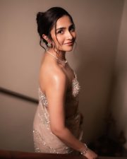 Glittering Actress Rukmini Vasanth in a White Sparkle Lehenga Choli Photos 02