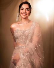 Glittering Actress Rukmini Vasanth in a White Sparkle Lehenga Choli Photos 03