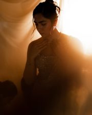 Glittering Actress Rukmini Vasanth in a White Sparkle Lehenga Choli Photos 04