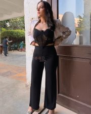 Gorgeous Aanchal Munjal in a Black Corset Lace Crop Top and Black Pants Photos 01