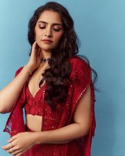 Graceful Beauty Rukmini Vasanth in a Red Bralette Lehenga Photos 02