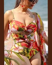 Hot Aanchal Munjal in a Floral Beach Bikini Photos 02 Hot Aanchal Munjal in a Floral Beach Bikini Photos 02