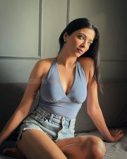 Hot Afreen Alvi in a Blue Halter Neck Crop Top and Mini Shorts Photos 03