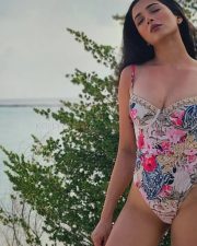 Hot Afreen Alvi in a Floral Printed Swimsuit Photos 01