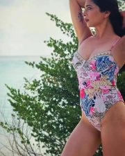 Hot Afreen Alvi in a Floral Printed Swimsuit Photos 03