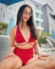 Hot Afreen Alvi in a Red Two Piece Bikini Swimsuit Photos 03
