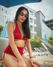 Hot Afreen Alvi in a Red Two Piece Bikini Swimsuit Photos 05