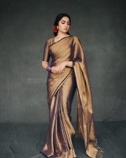 Kantara Chapter 1 Actress Rukmini Vasanth in a Rich Gold and Purple Silk Saree Pictures 01