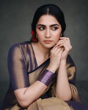 Kantara Chapter 1 Actress Rukmini Vasanth in a Rich Gold and Purple Silk Saree Pictures 02