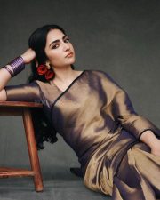 Kantara Chapter 1 Actress Rukmini Vasanth in a Rich Gold and Purple Silk Saree Pictures 03