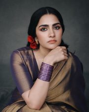 Kantara Chapter 1 Actress Rukmini Vasanth in a Rich Gold and Purple Silk Saree Pictures 09