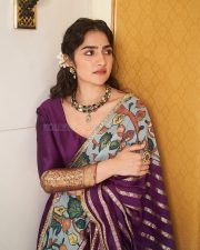 Most Admired Actress Rukmini Vasanth in a Purple Saree with Floral Printed Pallu Photos 01 Most Admired Actress Rukmini Vasanth in a Purple Saree with Floral Printed Pallu Photos 01
