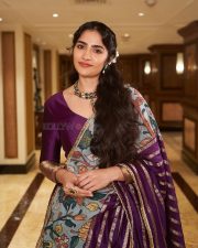 Most Admired Actress Rukmini Vasanth in a Purple Saree with Floral Printed Pallu Photos 02 Most Admired Actress Rukmini Vasanth in a Purple Saree with Floral Printed Pallu Photos 02