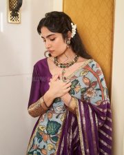 Most Admired Actress Rukmini Vasanth in a Purple Saree with Floral Printed Pallu Photos 03 Most Admired Actress Rukmini Vasanth in a Purple Saree with Floral Printed Pallu Photos 03