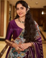 Most Admired Actress Rukmini Vasanth in a Purple Saree with Floral Printed Pallu Photos 04 Most Admired Actress Rukmini Vasanth in a Purple Saree with Floral Printed Pallu Photos 04