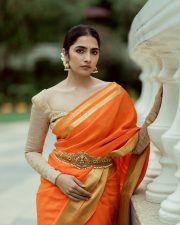 Radiant Actress Rukhmini Vasanth in a Orange Silk Saree Photos 03 Radiant Actress Rukhmini Vasanth in a Orange Silk Saree Photos 03