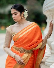 Radiant Actress Rukhmini Vasanth in a Orange Silk Saree Photos 04 Radiant Actress Rukhmini Vasanth in a Orange Silk Saree Photos 04