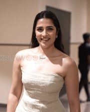Radiant Actress Rukmini Vasanth in a Cream Strapless Gown Photos 01