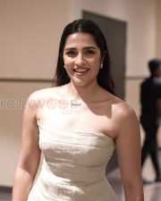 Refined Actress Rukmini Vasanth in a Cream Strapless Tulle Gown Photos 08