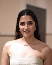 Refined Actress Rukmini Vasanth in a Cream Strapless Tulle Gown Photos 09