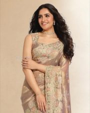 Rising Style Icon Rukmini Vasanth in a Beige Sheer Saree with Matching Sleeveless Blouse Pictures 07