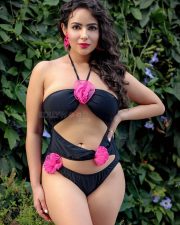 Sexy Aanchal Munjal in a Black Cut Out Floral Monokini Photos 01 Sexy Aanchal Munjal in a Black Cut Out Floral Monokini Photos 01