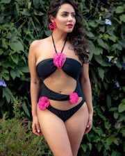 Sexy Aanchal Munjal in a Black Cut Out Floral Monokini Photos 02 Sexy Aanchal Munjal in a Black Cut Out Floral Monokini Photos 02